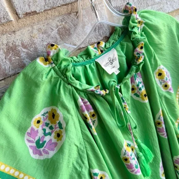 UMGEE Short Sleeve Ruffled Tie Neck Colorful Boho Blouse Women's Size S - Picture 5 of 7